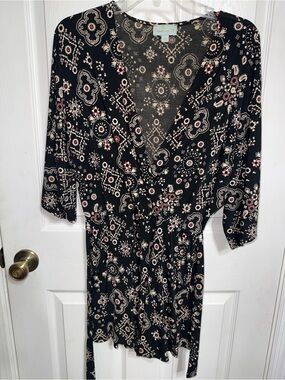 Veronica M Black Floral Paisley Wrap Jumpsuit/Romper